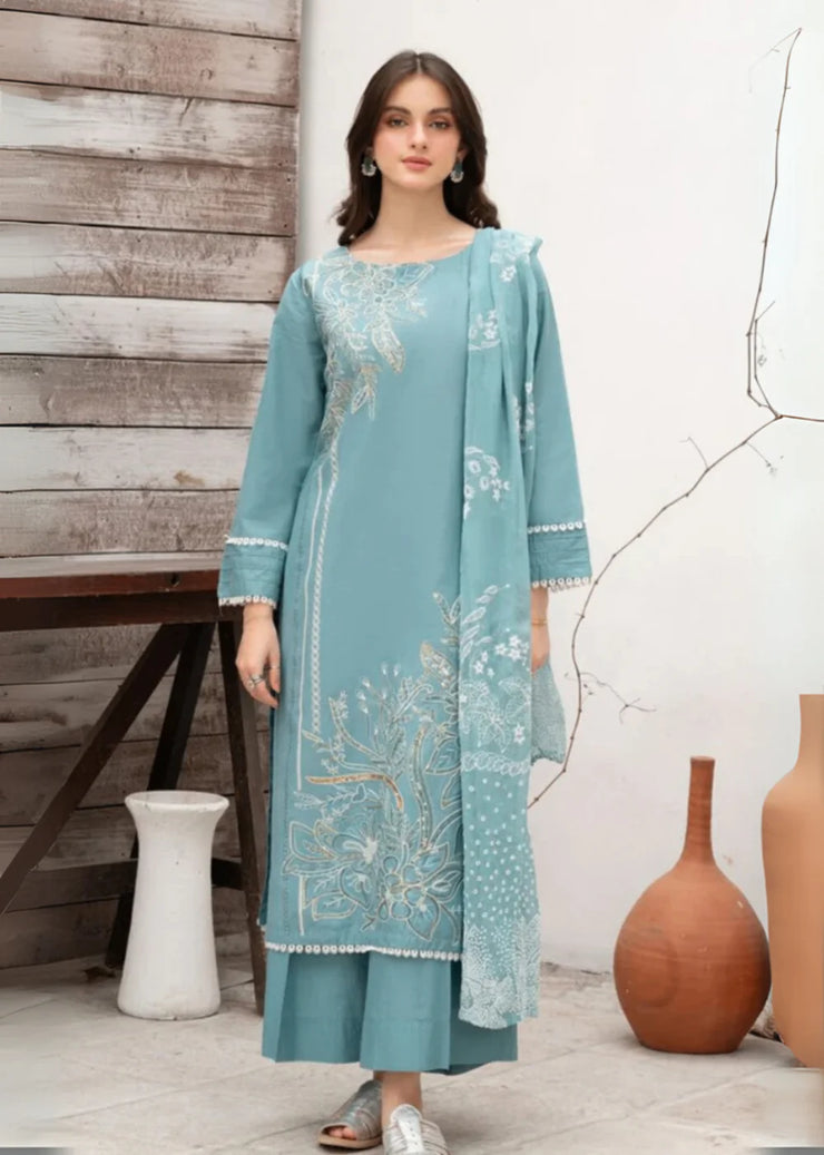 Aqua Blue 3 PC Stitched - Gulnar