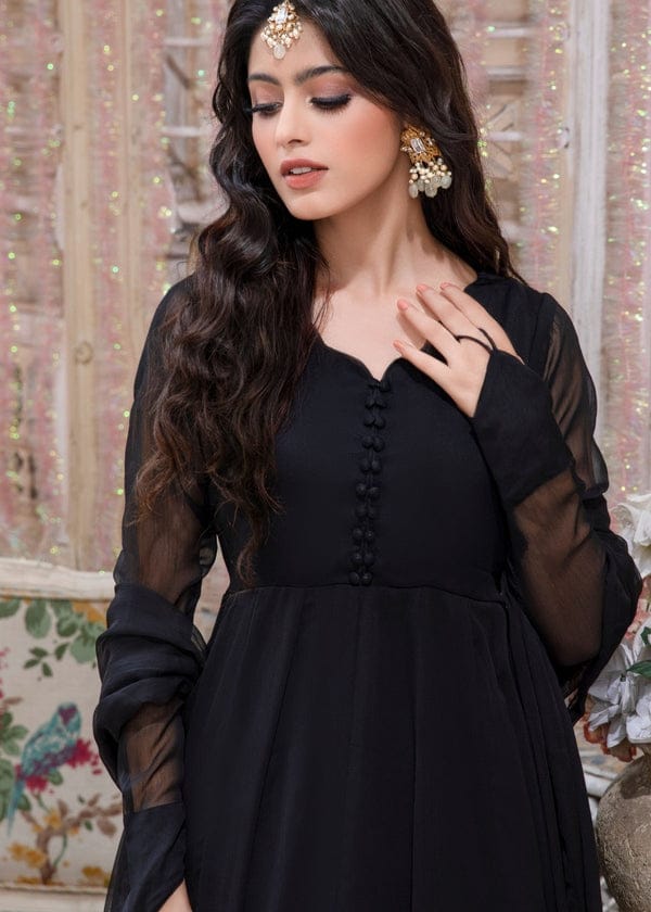 Jet Black Frock 2 PC - Gulnaar