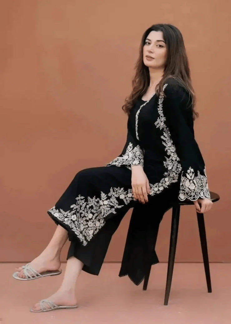 Black Embroidered 2 PC Stitched - Gulnaar