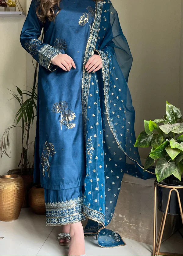 Blue Embroided 3PC - Gulnar