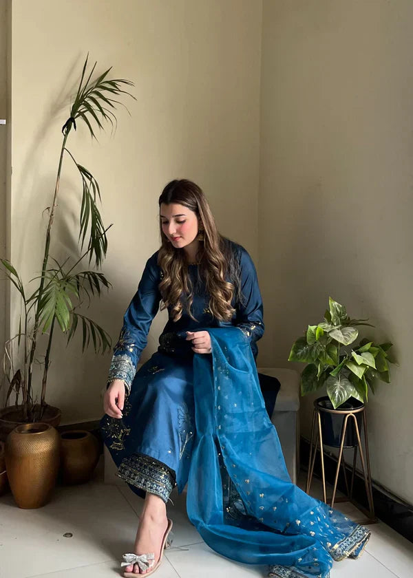Blue Embroided 3PC - Gulnar