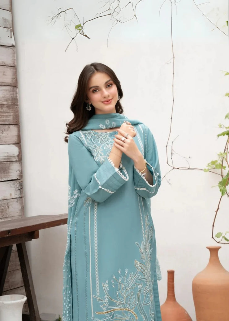 Aqua Blue 3 PC Stitched - Gulnar
