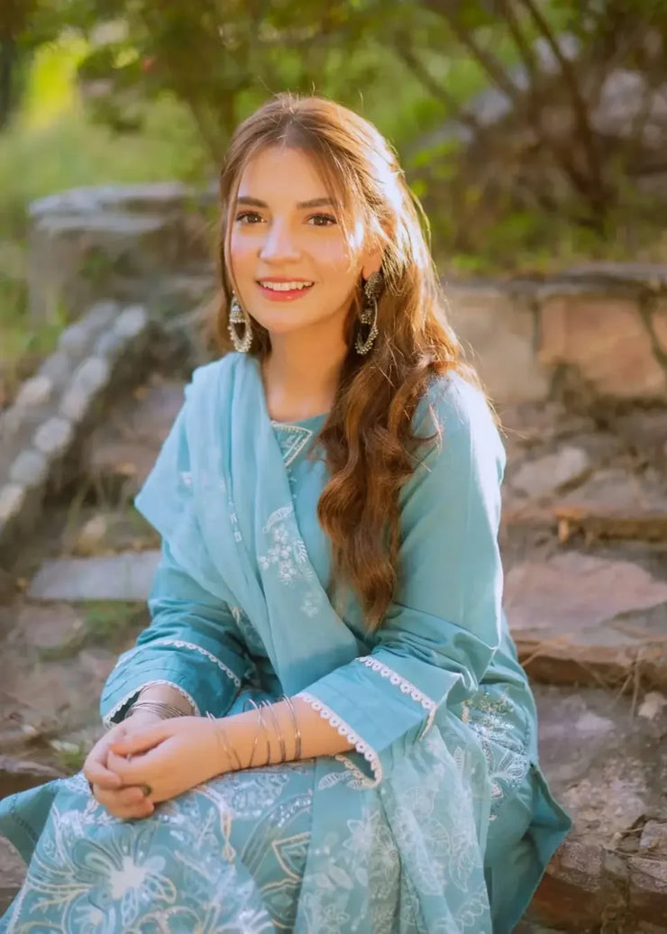 Aqua Blue 3 PC Stitched - Gulnar