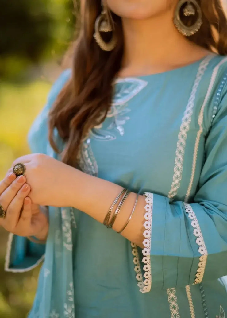Aqua Blue 3 PC Stitched - Gulnar