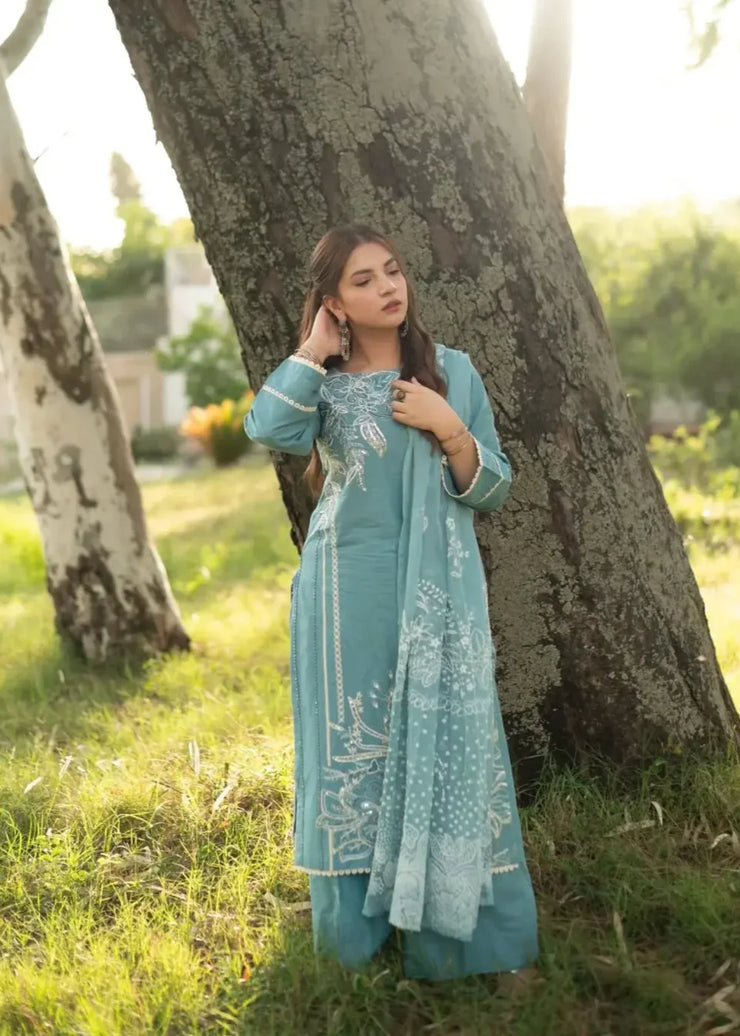 Aqua Blue 3 PC Stitched - Gulnar