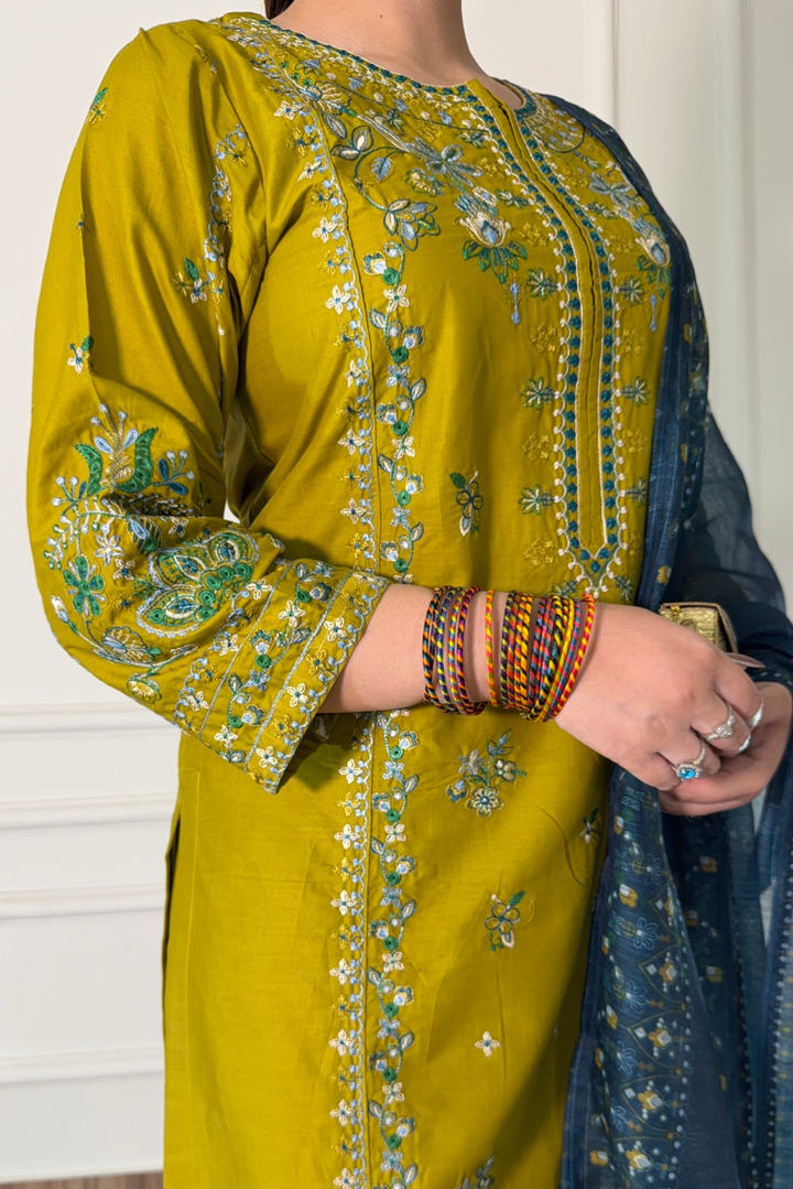 Zara Mustard 3PC Stitched