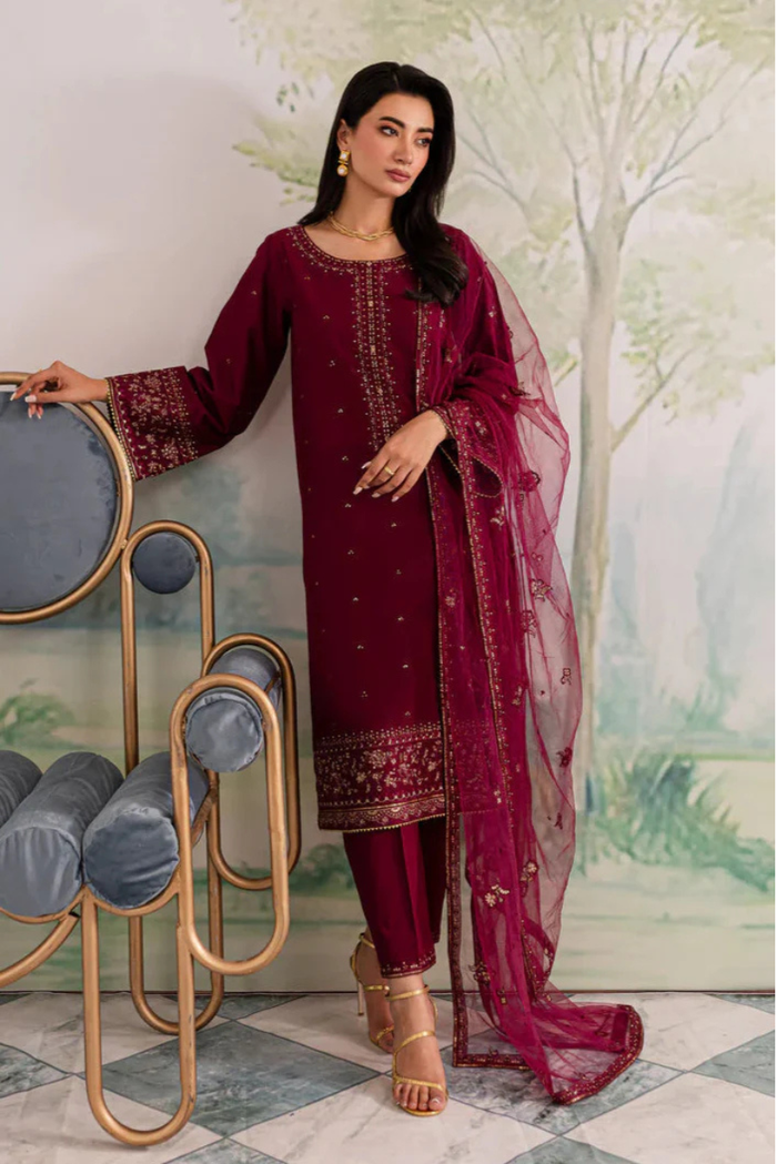 Elmire Maroon 3PC Stitched_ Gulnaar