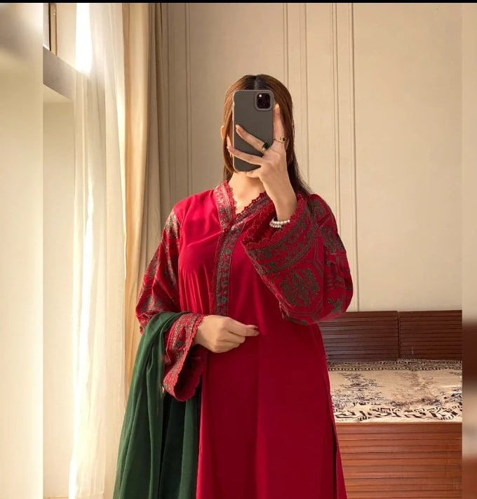 Crimson Allure 3PC _ Gulnaar