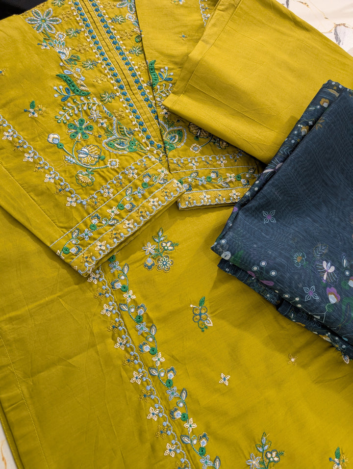 Zara Mustard 3PC Stitched